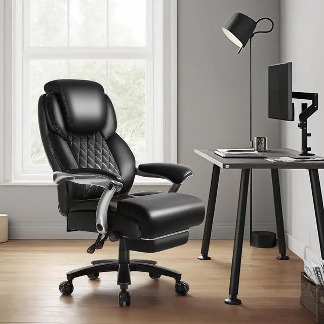 Alt view image 7 of 7 - VITESSE 500lbs Big and Tall Office Chair with Foot Rest and Lifting Headrest,Large Heavy Duty Chair with Adjustable Lumber Support,Executive Office Chair,Leather Chair for Heavy People (Black)