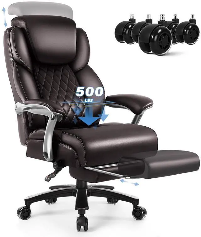 Main image of VITESSE 500lbs Big and Tall Office Chair with Foot Rest and Lifting Headrest,Large Heavy Duty Chair with Adjustable Lumber Support,Executive Chair,Leather Office Chair for Heavy People(Brown)