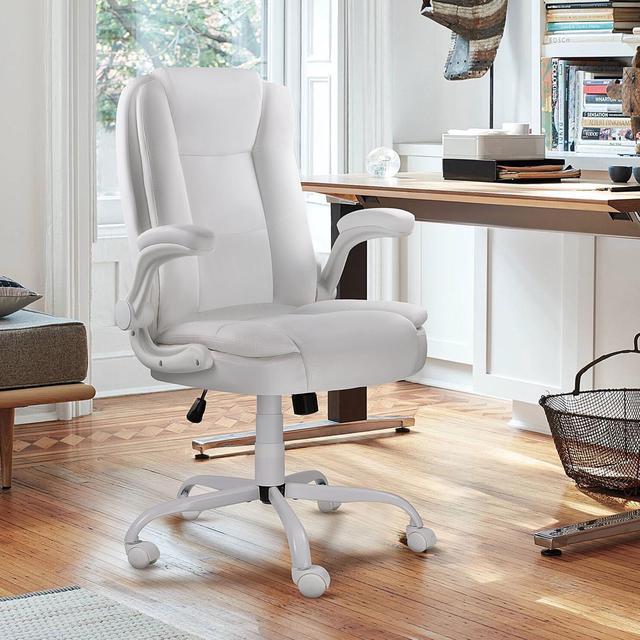 Alt view image 6 of 7 - VITESSE Ergonomic Office Chair with Flip-up Armrests, Big and Tall Leather Executive Office Chair, High Back Lumbar Support Home Computer Desk Chair, Heavy and Duty Computer Chair (White)
