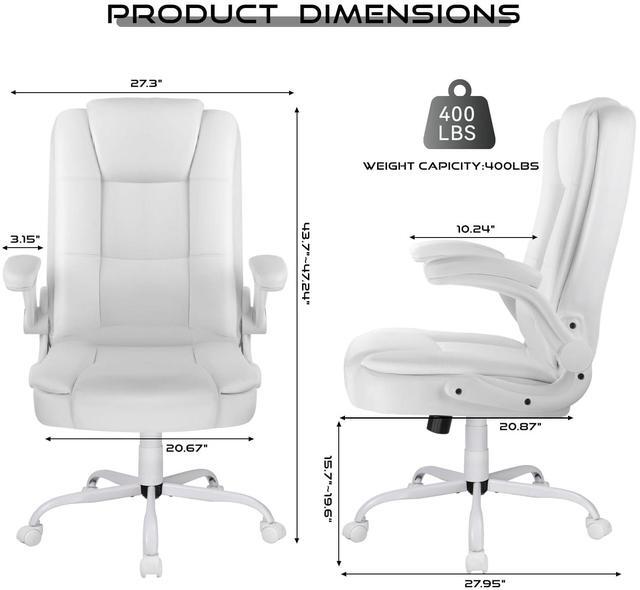 Alt view image 7 of 7 - VITESSE Ergonomic Office Chair with Flip-up Armrests, Big and Tall Leather Executive Office Chair, High Back Lumbar Support Home Computer Desk Chair, Heavy and Duty Computer Chair (White)