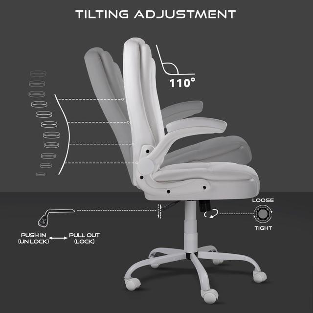Alt view image 2 of 7 - VITESSE Ergonomic Office Chair with Flip-up Armrests, Big and Tall Leather Executive Office Chair, High Back Lumbar Support Home Computer Desk Chair, Heavy and Duty Computer Chair (White)