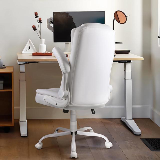 Alt view image 4 of 7 - VITESSE Ergonomic Office Chair with Flip-up Armrests, Big and Tall Leather Executive Office Chair, High Back Lumbar Support Home Computer Desk Chair, Heavy and Duty Computer Chair (White)
