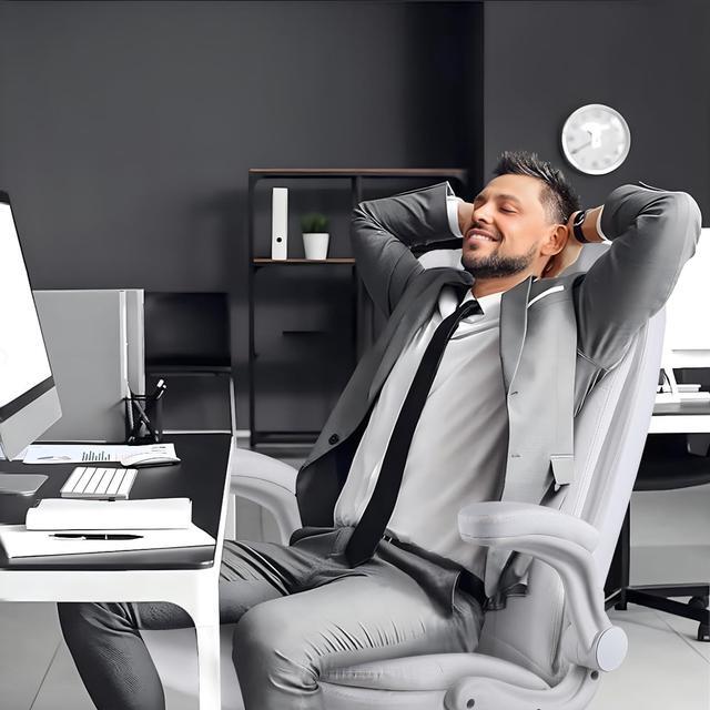 Alt view image 5 of 7 - VITESSE Ergonomic Office Chair with Flip-up Armrests, Big and Tall Leather Executive Office Chair, High Back Lumbar Support Home Computer Desk Chair, Heavy and Duty Computer Chair (White)