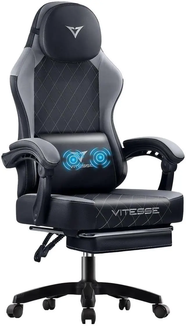 Main image of VITESSE Ergonomic Gaming Chair for Adults, 400 lbs PC Computer Chair, Racing Office Chair, Silla Gamer Height Adjustable Swivel Chair with Lumbar Vibration Support and HeadrestGray