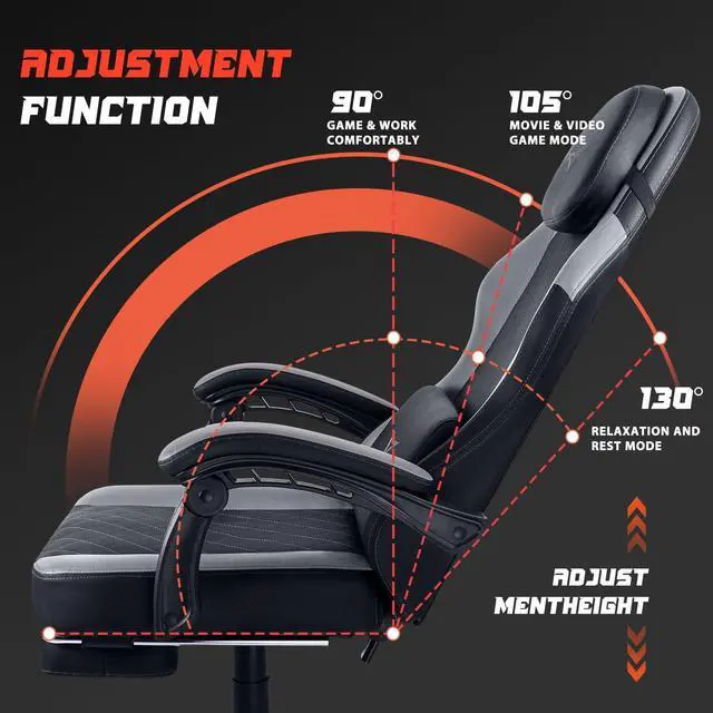 Alt view image 4 of 7 - VITESSE Ergonomic Gaming Chair for Adults, 400 lbs PC Computer Chair, Racing Office Chair, Silla Gamer Height Adjustable Swivel Chair with Lumbar Vibration Support and HeadrestGray