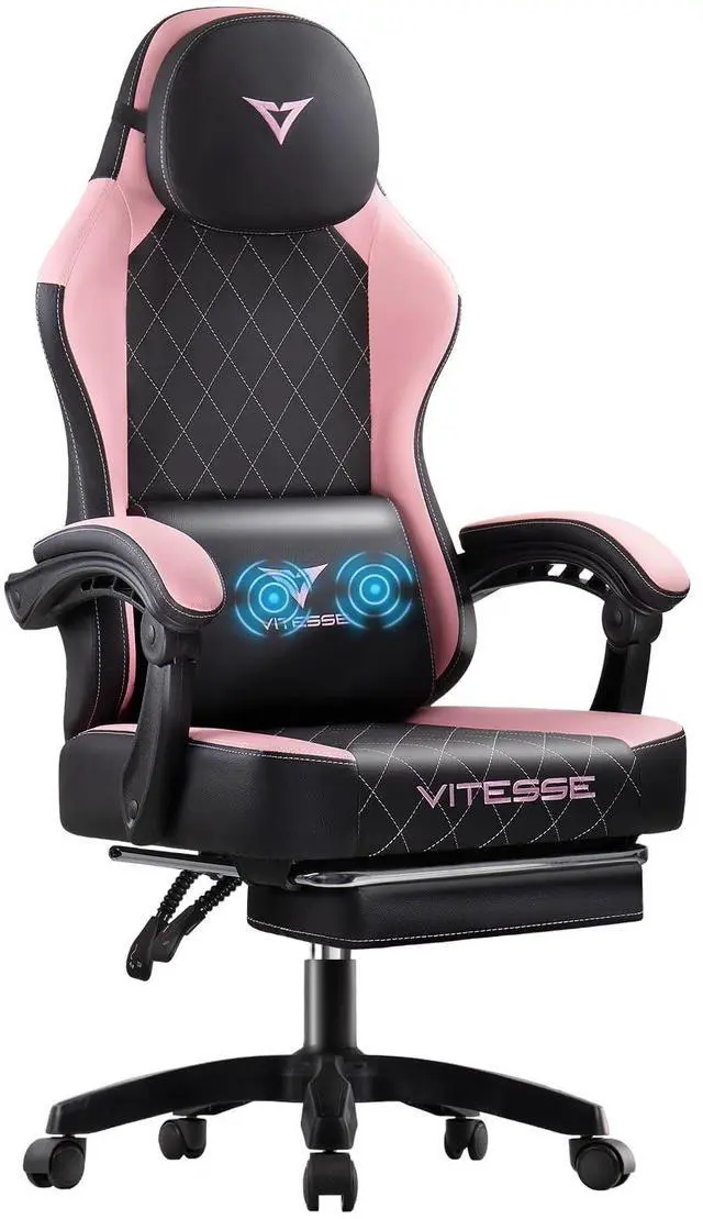 Main image of VITESSE Ergonomic Gaming Chair for Adults, 400 lbs PC Computer Chair, Racing Office Chair, Silla Gamer Height Adjustable Swivel Chair with Lumbar Vibration Support and HeadrestPink