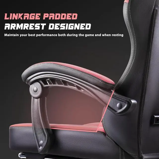 Alt view image 2 of 7 - VITESSE Ergonomic Gaming Chair for Adults, 400 lbs PC Computer Chair, Racing Office Chair, Silla Gamer Height Adjustable Swivel Chair with Lumbar Vibration Support and HeadrestPink