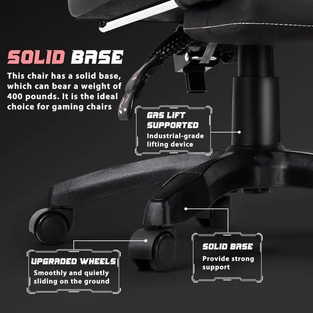 Alt view image 5 of 7 - VITESSE Ergonomic Gaming Chair for Adults, 400 lbs PC Computer Chair, Racing Office Chair, Silla Gamer Height Adjustable Swivel Chair with Lumbar Vibration Support and HeadrestPink