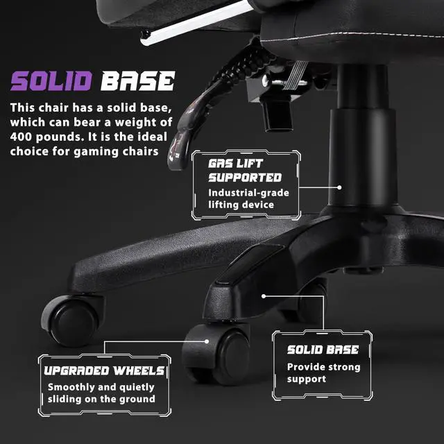 Alt view image 5 of 7 - VITESSE Ergonomic Gaming Chair for Adults, 400 lbs PC Computer Chair, Racing Office Chair, Silla Gamer Height Adjustable Swivel Chair with Lumbar Vibration Support and HeadrestPurple