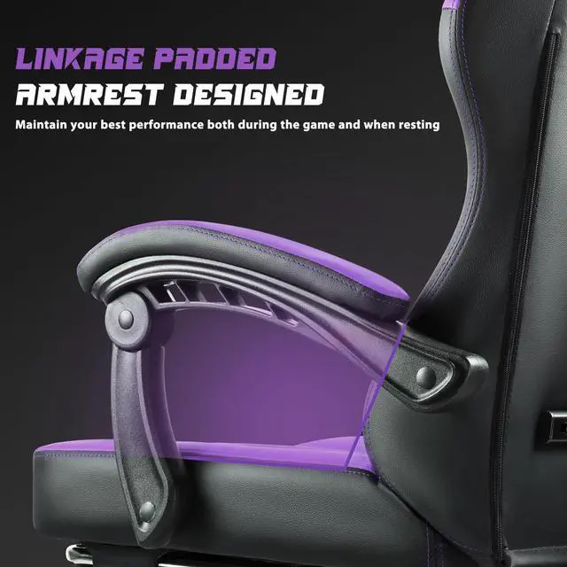 Alt view image 2 of 7 - VITESSE Ergonomic Gaming Chair for Adults, 400 lbs PC Computer Chair, Racing Office Chair, Silla Gamer Height Adjustable Swivel Chair with Lumbar Vibration Support and HeadrestPurple