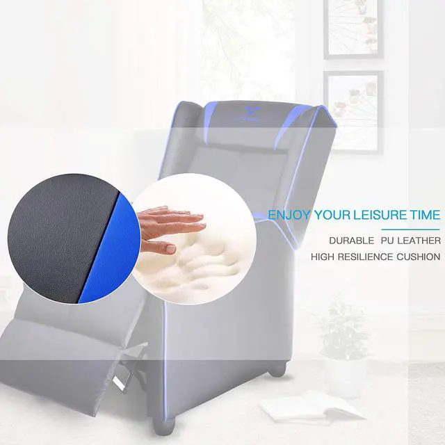 Alt view image 5 of 7 - Vitesse Gaming Recliner Chair Ergonomic Racing Style Single Lounge Sofa Modern PU Leather Reclining Home Theater Seat for Living & Gaming Room (Blue)