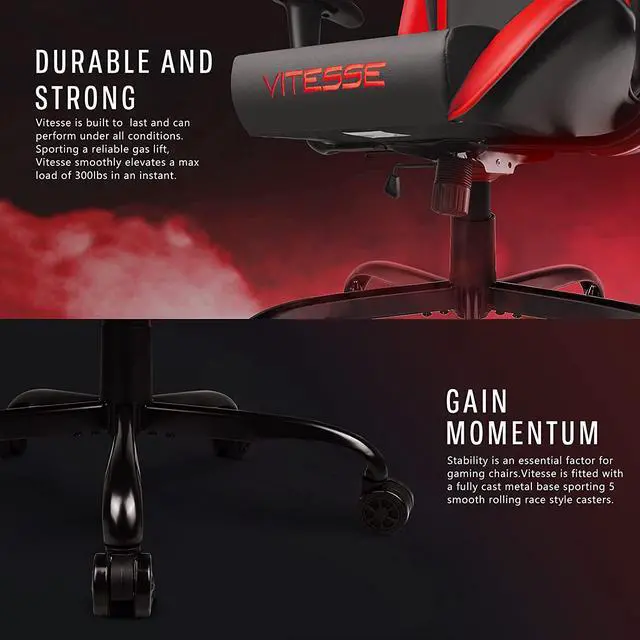 Alt view image 4 of 7 - Vitesse Gaming Office Chair with Carbon Fiber Design, High Back Racing Style Seat, Swivel, Lumbar Support and Headrest (Red)