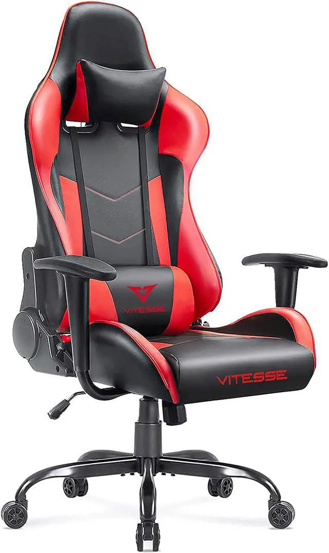 Main image of Vitesse Gaming Office Chair with Carbon Fiber Design, High Back Racing Style Seat, Swivel, Lumbar Support and Headrest (Red)