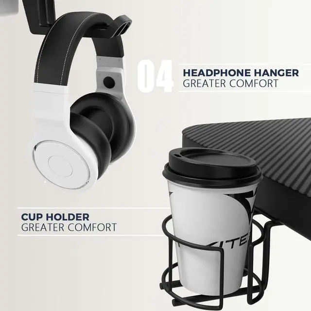 Alt view image 5 of 7 - Vitesse 40 inch Gaming Desk, Ergonomic Office PC Computer Desk with Desk Mouse Pad, T-Shaped Gamer Tables Pro with Gaming Handle Rack, Stand Cup Holder&Headphone Hook