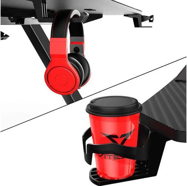 Alt view image 5 of 7 - Vitesse 63 Inch Gaming Desk, Ergonomic Office PC Computer Desk with Large Mouse Pad, Z Shaped Gamer Tables Pro with USB Gaming Handle Rack, Stand Cup Holder and Headphone Hook