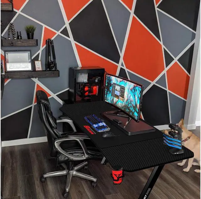Alt view image 7 of 7 - Vitesse 63 Inch Gaming Desk, Ergonomic Office PC Computer Desk with Large Mouse Pad, Z Shaped Gamer Tables Pro with USB Gaming Handle Rack, Stand Cup Holder and Headphone Hook