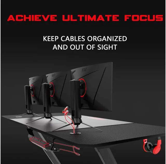 Alt view image 3 of 7 - Vitesse 63 Inch Gaming Desk, Ergonomic Office PC Computer Desk with Large Mouse Pad, Z Shaped Gamer Tables Pro with USB Gaming Handle Rack, Stand Cup Holder and Headphone Hook
