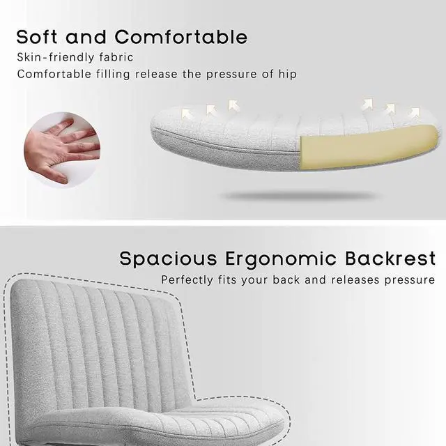 Alt view image 4 of 7 - Vitesse Armless Office Desk Chair No Wheels,Fabric Padded Modern Swivel Vanity Chair,Height Adjustable Wide Seat Computer Task Chair for Home Office,Mid Back Accent Chair Grey