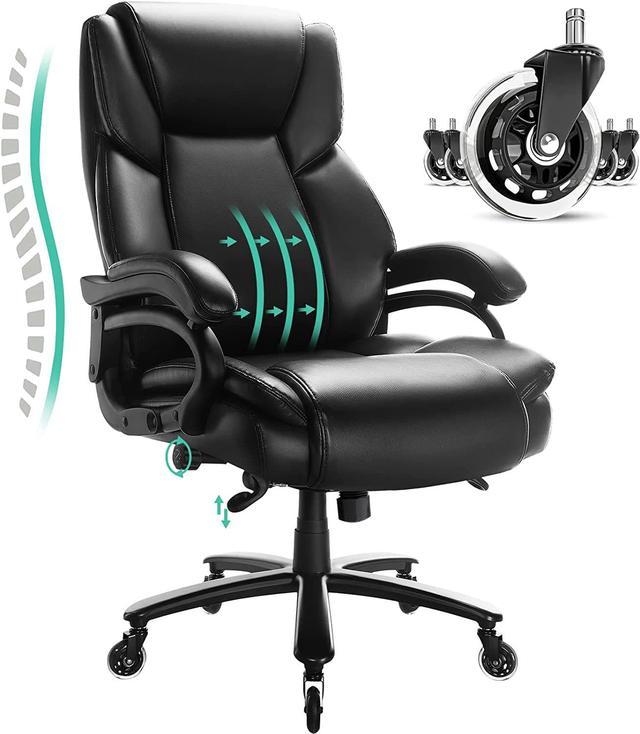 Big and Tall Office Chair 400lb- Adjustable Lumbar Support, Heavy Duty Metal Base, High Back Large Executive Office Chair - Black