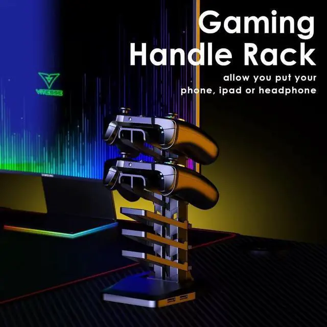 Alt view image 7 of 7 - Vitesse 63 inch Gaming Desk T Shaped Computer Desk with Free large Mouse pad, Racing Style Professional Gamer Game Station with USB Gaming Handle Rack, Cup Holder & Headphone Hook