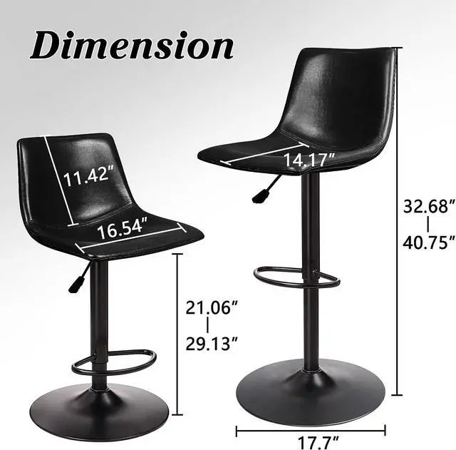 Alt view image 7 of 7 - Vitesse Adjustable Swivel Bar Stools Set of 2,Counter Height Bar Stools with Back,350 LBS PU Leather Bar Stool for Kitchen Island,Upholstered Pub Stools with Footrest,Armless Dining Chairs for Bar