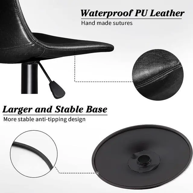 Alt view image 4 of 7 - Vitesse Adjustable Swivel Bar Stools Set of 2,Counter Height Bar Stools with Back,350 LBS PU Leather Bar Stool for Kitchen Island,Upholstered Pub Stools with Footrest,Armless Dining Chairs for Bar
