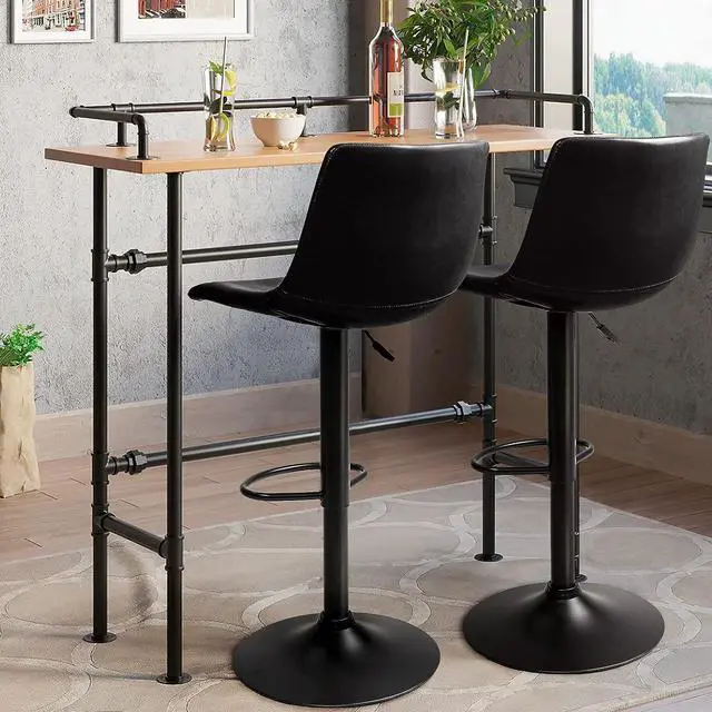 Alt view image 6 of 7 - Vitesse Adjustable Swivel Bar Stools Set of 2,Counter Height Bar Stools with Back,350 LBS PU Leather Bar Stool for Kitchen Island,Upholstered Pub Stools with Footrest,Armless Dining Chairs for Bar