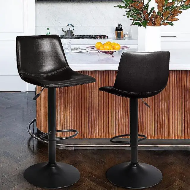 Alt view image 2 of 7 - Vitesse Adjustable Swivel Bar Stools Set of 2,Counter Height Bar Stools with Back,350 LBS PU Leather Bar Stool for Kitchen Island,Upholstered Pub Stools with Footrest,Armless Dining Chairs for Bar