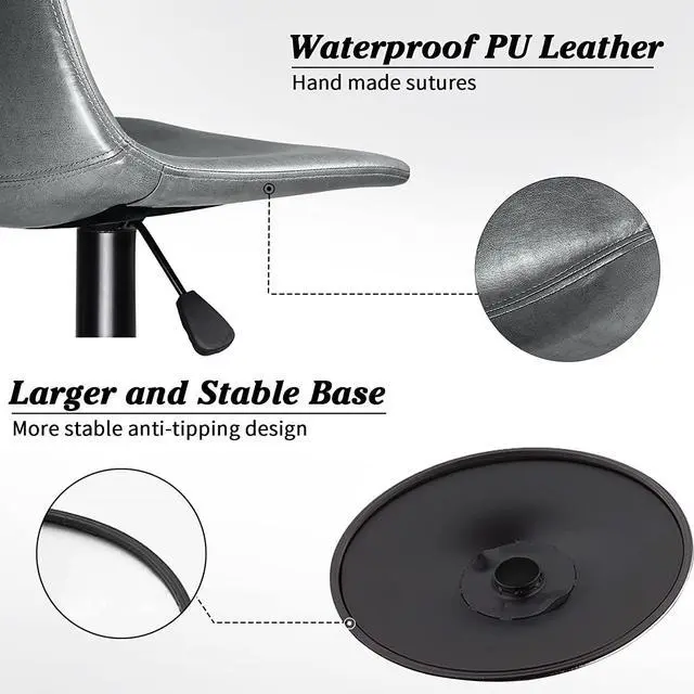 Alt view image 4 of 7 - Vitesse Adjustable Swivel Bar Stools Set of 2,Counter Height Bar Stools with Back,350 LBS PU Leather Bar Stool for Kitchen Island,Upholstered Pub Stools with Footrest,Armless Dining Chairs for Bar