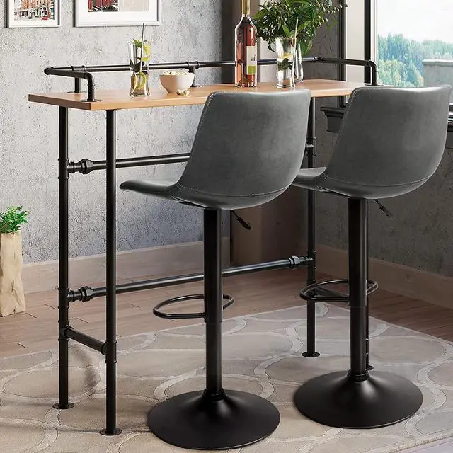 Alt view image 6 of 7 - Vitesse Adjustable Swivel Bar Stools Set of 2,Counter Height Bar Stools with Back,350 LBS PU Leather Bar Stool for Kitchen Island,Upholstered Pub Stools with Footrest,Armless Dining Chairs for Bar