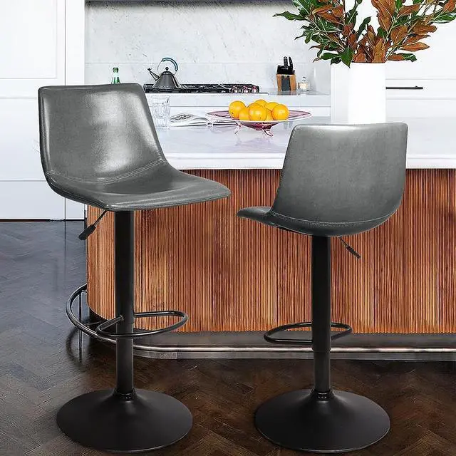Alt view image 2 of 7 - Vitesse Adjustable Swivel Bar Stools Set of 2,Counter Height Bar Stools with Back,350 LBS PU Leather Bar Stool for Kitchen Island,Upholstered Pub Stools with Footrest,Armless Dining Chairs for Bar