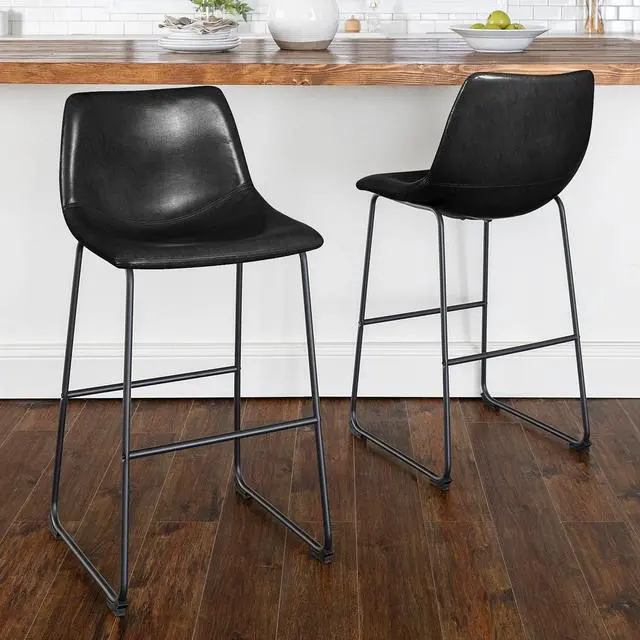 Alt view image 7 of 7 - Vitesse 30 inch Bar Stools Set of 2, Modern Bar Height Barstools, Faux Leather Stool with Back and Metal Leg, Armless Tall Bar Dining Chairs for Pub Kitchen Island Black