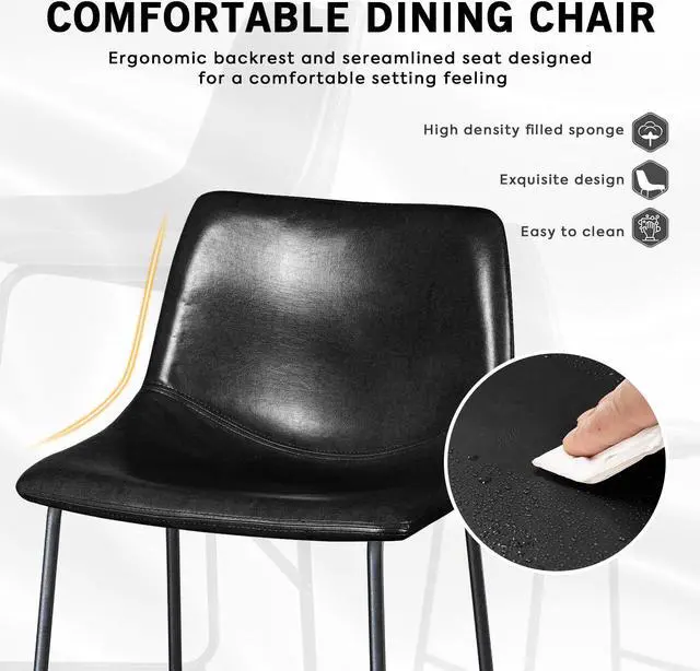 Alt view image 2 of 7 - Vitesse 30 inch Bar Stools Set of 2, Modern Bar Height Barstools, Faux Leather Stool with Back and Metal Leg, Armless Tall Bar Dining Chairs for Pub Kitchen Island Black
