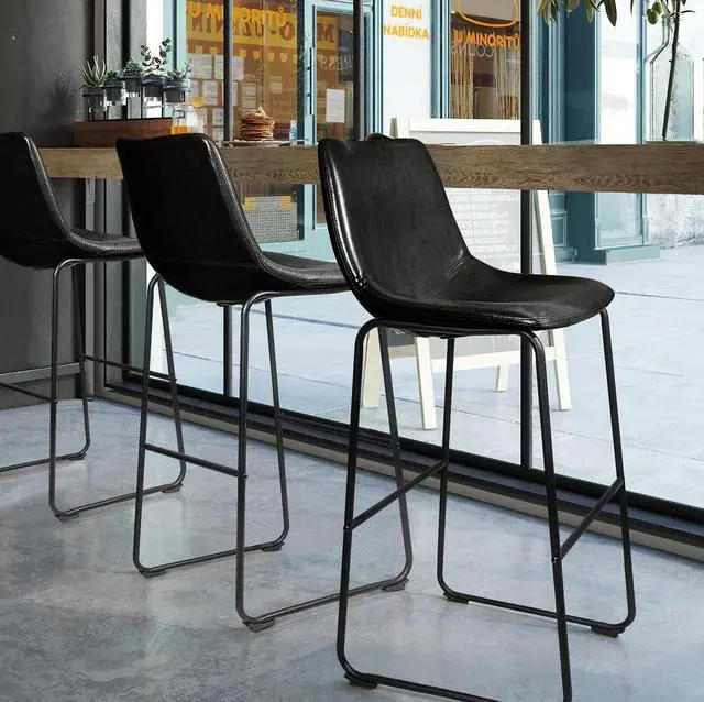 Alt view image 5 of 7 - Vitesse 30 inch Bar Stools Set of 2, Modern Bar Height Barstools, Faux Leather Stool with Back and Metal Leg, Armless Tall Bar Dining Chairs for Pub Kitchen Island Black
