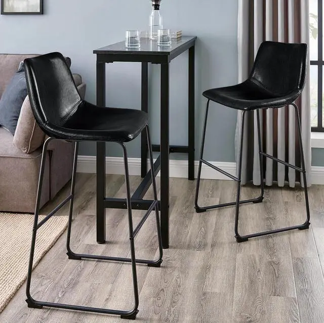 Main image of Vitesse 30 inch Bar Stools Set of 2, Modern Bar Height Barstools, Faux Leather Stool with Back and Metal Leg, Armless Tall Bar Dining Chairs for Pub Kitchen Island Black