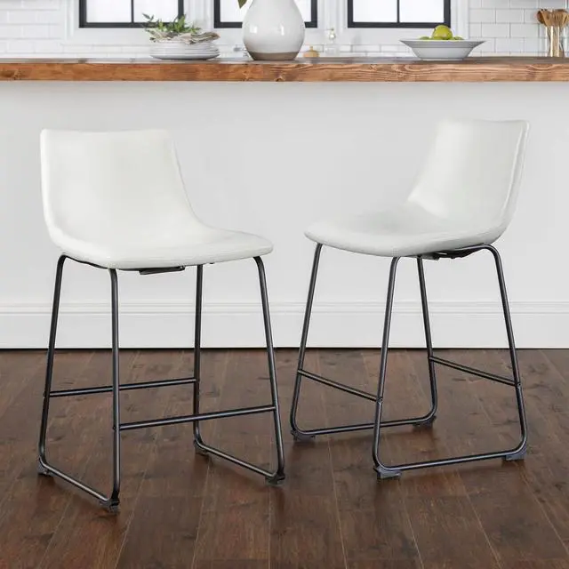 Main image of Vitesse 26 inch Bar Stools Set of 2, Modern Counter Height Bar Stools, Faux Leather Barstool with Back and Metal Leg, Armless Dining Chairs for Kitchen Island Pub Living Room Counter Stool White