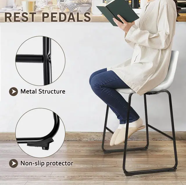 Alt view image 4 of 6 - Vitesse 26 inch Bar Stools Set of 2, Modern Counter Height Bar Stools, Faux Leather Barstool with Back and Metal Leg, Armless Dining Chairs for Kitchen Island Pub Living Room Counter Stool White