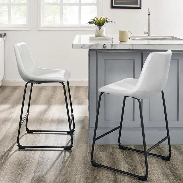 Alt view image 5 of 6 - Vitesse 26 inch Bar Stools Set of 2, Modern Counter Height Bar Stools, Faux Leather Barstool with Back and Metal Leg, Armless Dining Chairs for Kitchen Island Pub Living Room Counter Stool White