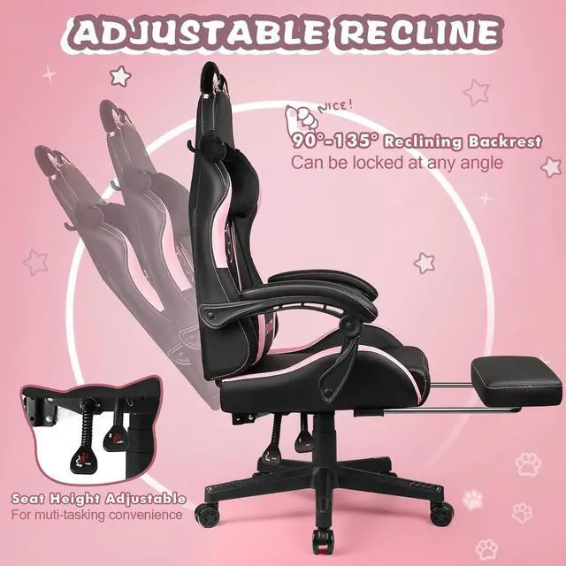 Alt view image 5 of 7 - Vitesse Gaming Chair with Cat Ears,Cute Computer Chair for Girl with Footrest,Ergonomic Gamer Chair, Kawaii Gaming Chair,Reclining Game Chair with Lumbar Support for Adult, Teen Black