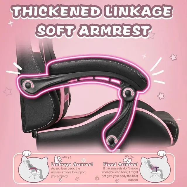 Alt view image 4 of 7 - Vitesse Gaming Chair with Cat Ears,Cute Computer Chair for Girl with Footrest,Ergonomic Gamer Chair, Kawaii Gaming Chair,Reclining Game Chair with Lumbar Support for Adult, Teen Black