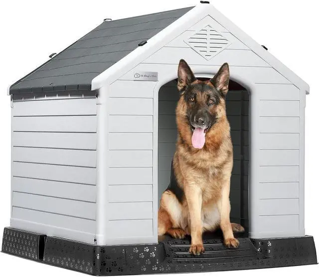Main image of Vitesse Durable Waterproof Plastic Dog House for Small to Large Sized Dogs, Indoor Outdoor Doghouse Insulated Puppy Shelter with Elevated Floor, Easy to Assemble 42''L*38''W*39''H Grey