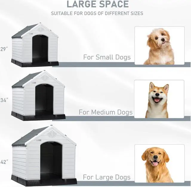 Alt view image 6 of 7 - Vitesse Durable Waterproof Plastic Dog House for Small to Large Sized Dogs, Indoor Outdoor Doghouse Insulated Puppy Shelter with Elevated Floor, Easy to Assemble 42''L*38''W*39''H Grey