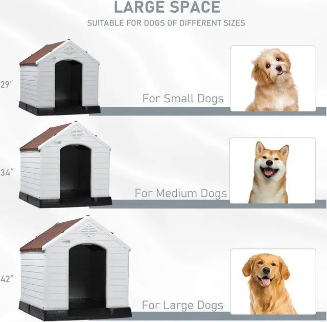 Alt view image 6 of 7 - Vitesse Durable Waterproof Plastic Dog House for Small to Large Sized Dogs, Indoor Outdoor Doghouse Insulated Puppy Shelter with Elevated Floor, Easy to Assemble 42''L*38''W*39''H Brown