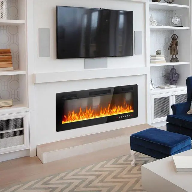 Alt view image 3 of 7 - Vitesse 36 inch Electric Fireplace Recessed and Wall Mounted,750/1500W Fireplace Heater and Linear Fireplace with Touch Screen Control Panel, Timer,Remote Control,Adjustable Flame Color and Speed