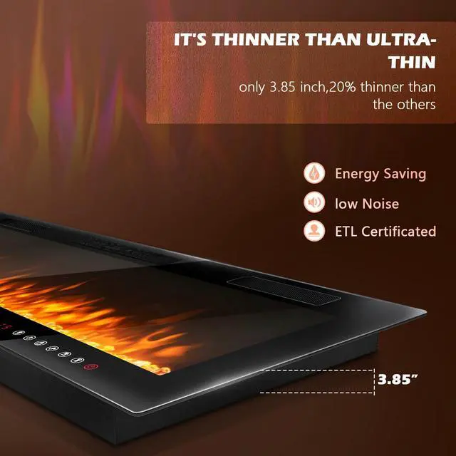 Alt view image 4 of 7 - Vitesse 36 inch Electric Fireplace Recessed and Wall Mounted,750/1500W Fireplace Heater and Linear Fireplace with Touch Screen Control Panel, Timer,Remote Control,Adjustable Flame Color and Speed