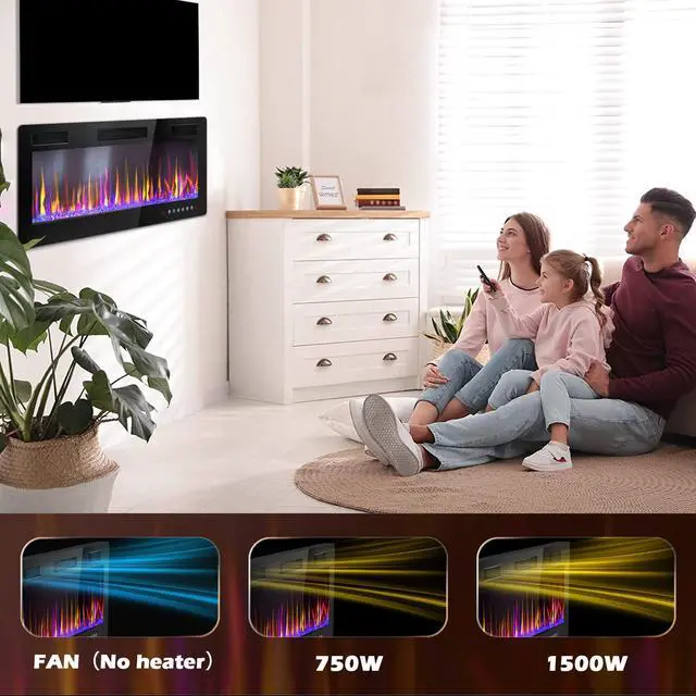 Alt view image 7 of 7 - Vitesse 36 inch Electric Fireplace Recessed and Wall Mounted,750/1500W Fireplace Heater and Linear Fireplace with Touch Screen Control Panel, Timer,Remote Control,Adjustable Flame Color and Speed