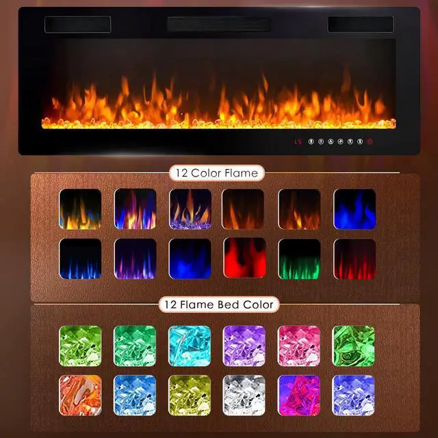 Alt view image 6 of 7 - Vitesse 36 inch Electric Fireplace Recessed and Wall Mounted,750/1500W Fireplace Heater and Linear Fireplace with Touch Screen Control Panel, Timer,Remote Control,Adjustable Flame Color and Speed
