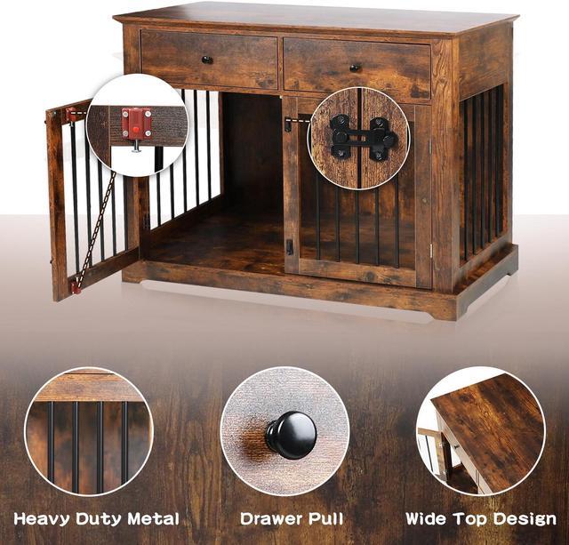 Alt view image 4 of 7 - Vitesse 44 Inch Large Dog Crate Furniture, Indoor Dog Kennel with Storage Drawers, Decorative Pet Crates End Table Dog House
