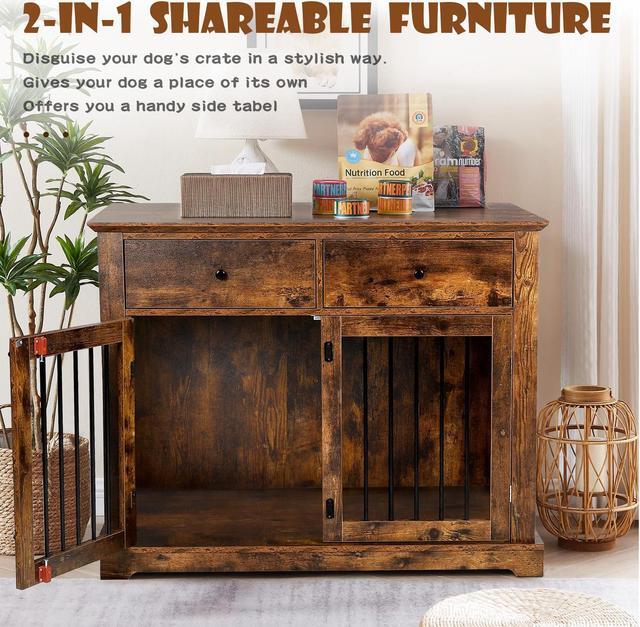 Alt view image 3 of 7 - Vitesse 44 Inch Large Dog Crate Furniture, Indoor Dog Kennel with Storage Drawers, Decorative Pet Crates End Table Dog House