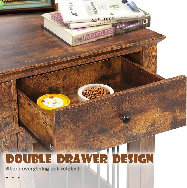 Alt view image 5 of 7 - Vitesse 44 Inch Large Dog Crate Furniture, Indoor Dog Kennel with Storage Drawers, Decorative Pet Crates End Table Dog House